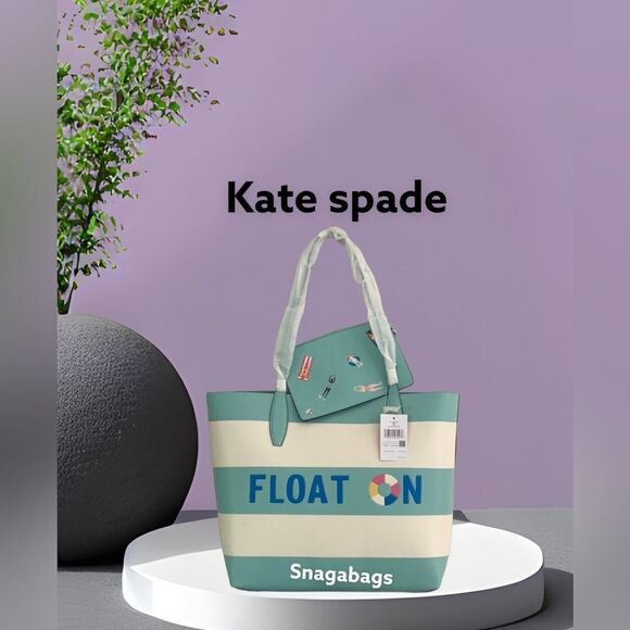 KATE SPADE NWT POOL FLOAT LARGE LEATHER OPEN TOP TOTE BAG BEACH SUMMER - Picture 3 of 12